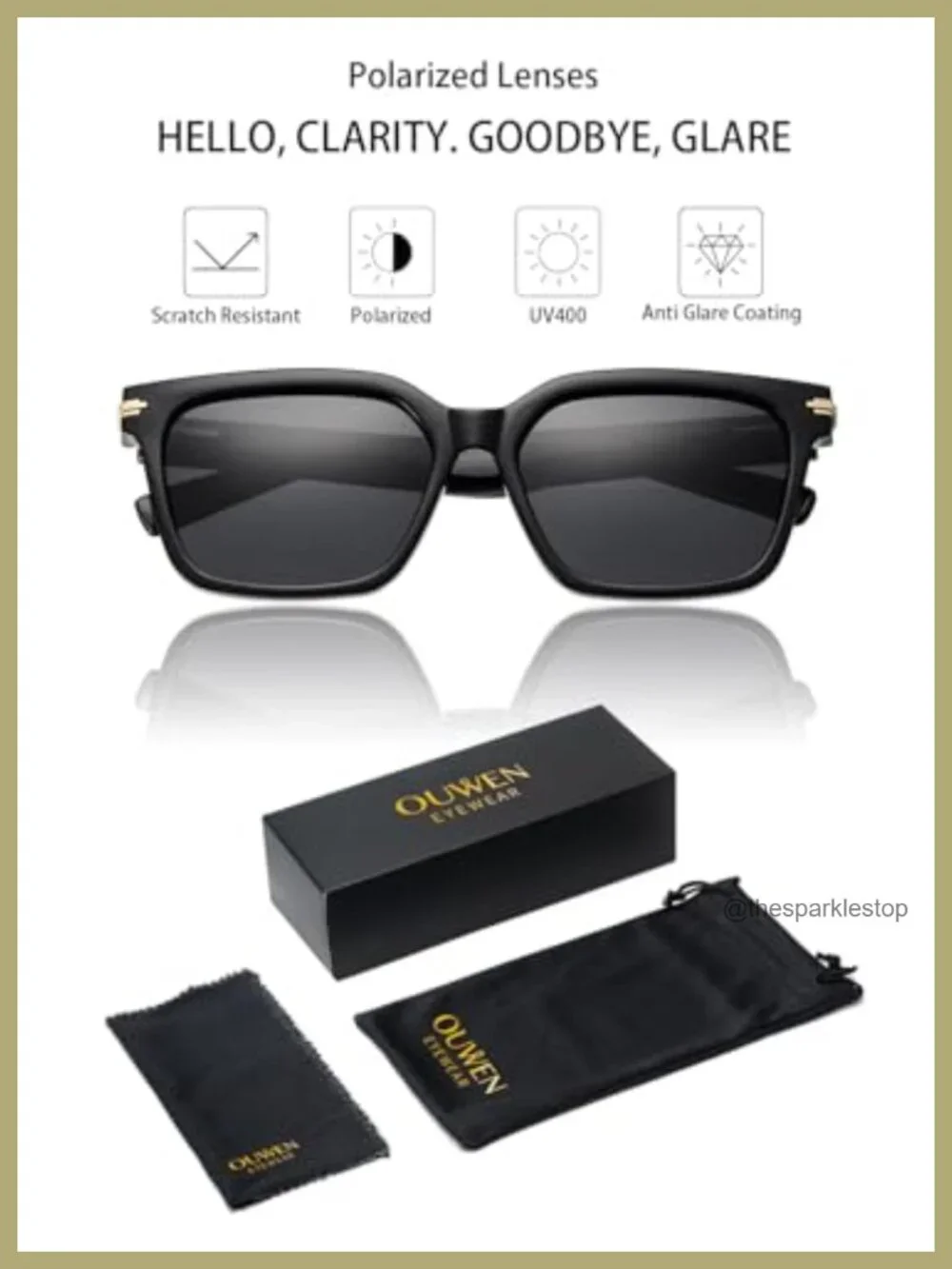 Oversized Square Polarized Sunglasses UV400 Protection Retro 70s Style
